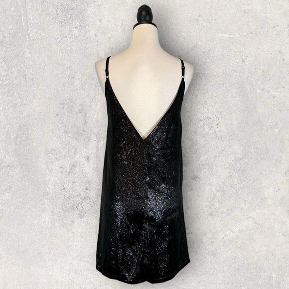 MinkPink Black Mini Dress Shimmer Double V-Neck, Size XS - Picture 7 of 11
